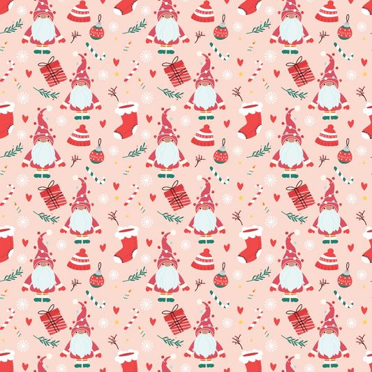 Pink Christmas Gnomes Pattern 8 Quilting Cotton Fabric
