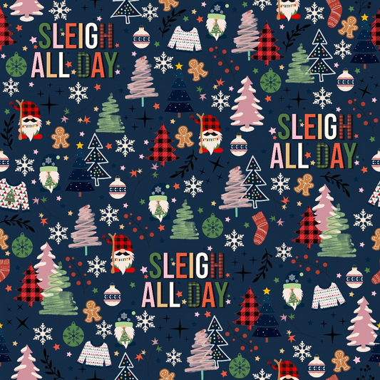 Sleigh All Day Navy Quilting Cotton Fabric