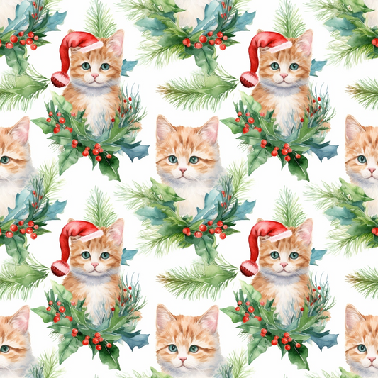 Christmas Santa Kitty Cats Pattern 8 Quilting Cotton Fabric