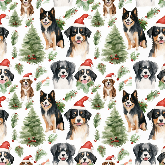 Christmas Santa Puppy Dogs Pattern 7 Quilting Cotton Fabric