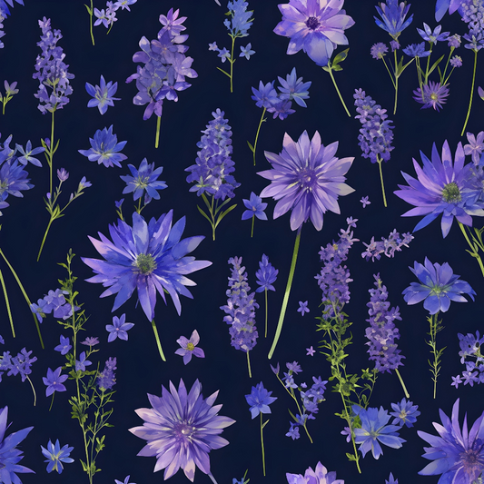 Purple Night Flowers Pattern 14 Quilting Cotton Fabric
