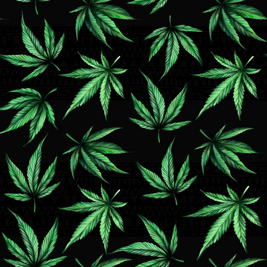 Cannabis Leaves on Black Quilting Cotton Fabric