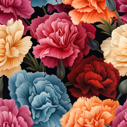 Colorful Carnation Flowers Pattern 1 Quilting Cotton Fabric