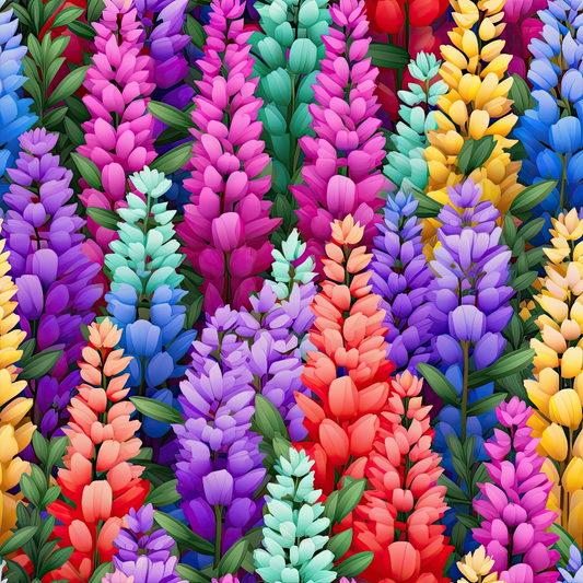 Rainbow Larkspur Flowers Pattern 2 Quilting Cotton Fabric