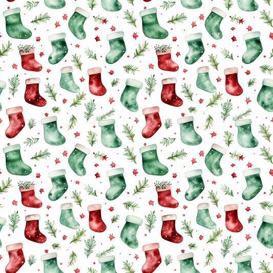 Red and Green Watercolor Christmas Pattern 9 Quilting Cotton Fabric