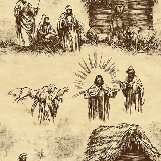 Vintage Nativity Scenes Pattern 5 Quilting Cotton Fabric