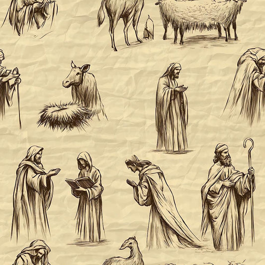 Vintage Nativity Scenes Pattern 6 Quilting Cotton Fabric