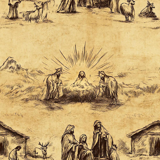 Vintage Nativity Scenes Pattern 15 Quilting Cotton Fabric