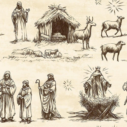 Vintage Nativity Scenes Pattern 18 Quilting Cotton Fabric