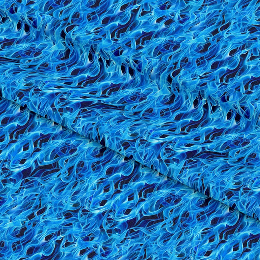Blue Splash Fire Flame Pattern 5 Quilting Cotton Fabric