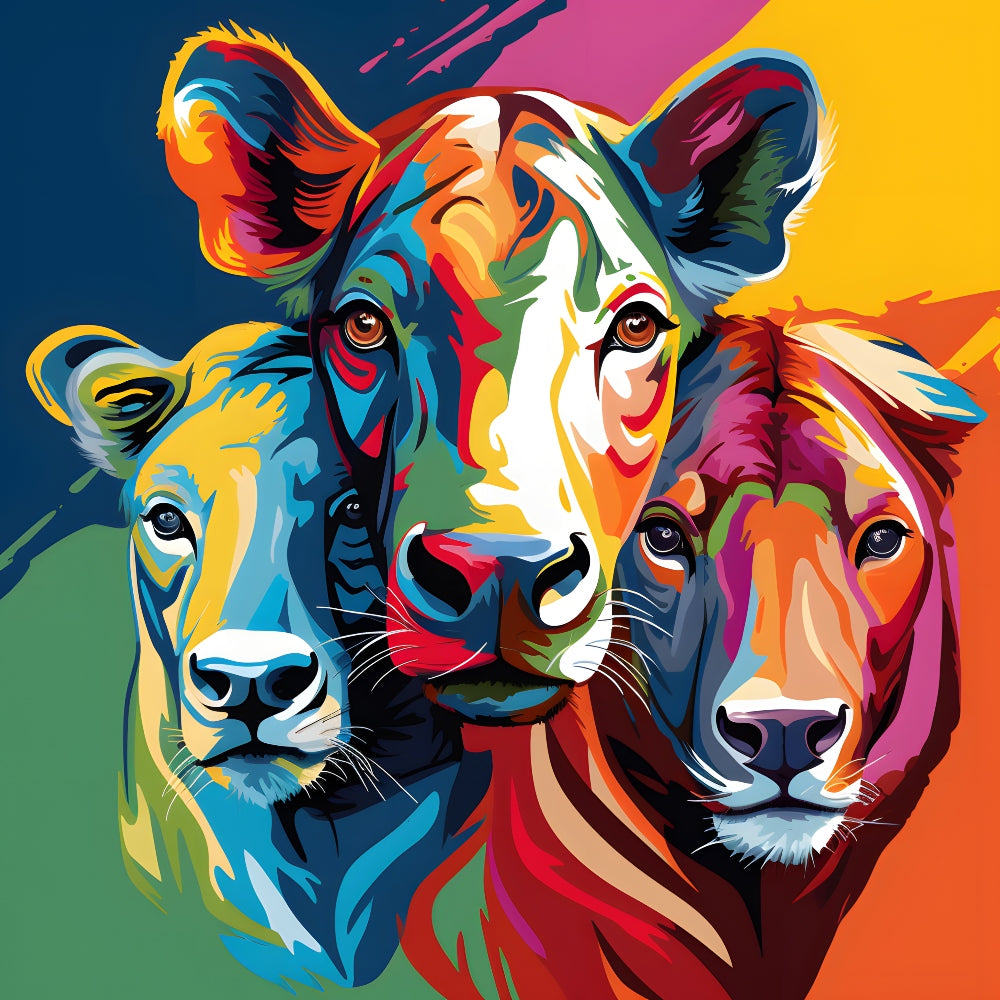 Abstract Animals Pop Art Fabric Panel featuring vibrant, colorful animal faces in a bold, modern quilting cotton design.