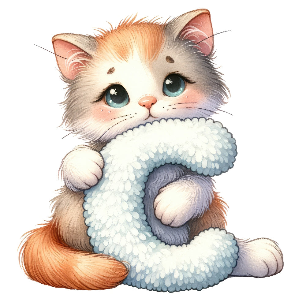 Animal Cat Letter C Fabric Panel featuring an adorable kitten holding a textured letter C, printed on premium quilting cotton.