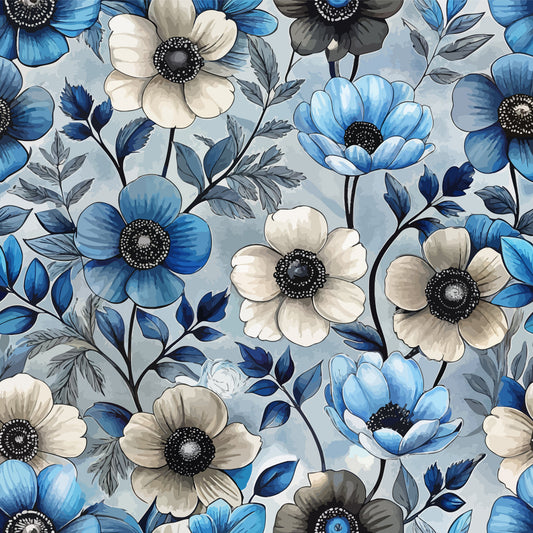 Art Nouveau Anemones Pattern 2 Quilting Cotton Fabric