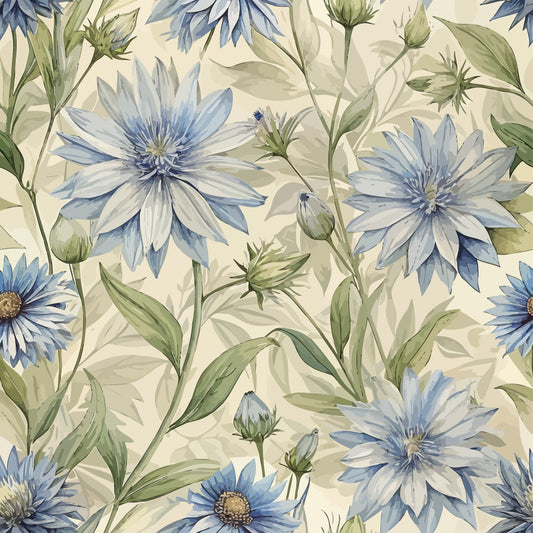 Art Nouveau Chicory Flowers Pattern 2 Quilting Cotton Fabric