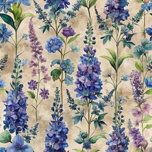 Art Nouveau Delphiniums Pattern 1 Quilting Cotton Fabric