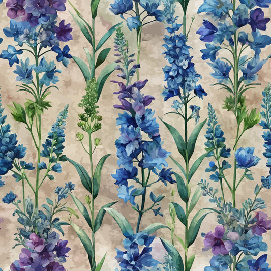 Art Nouveau Delphiniums Pattern 2 Quilting Cotton Fabric
