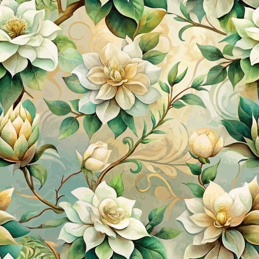 Art Nouveau Gardenias Pattern 1 Quilting Cotton Fabric