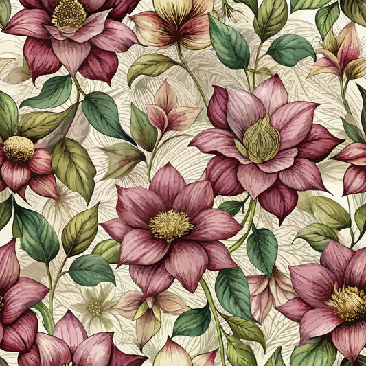 Art Nouveau Hellebores Pattern 1 Quilting Cotton Fabric