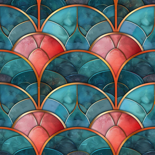 Art Deco Fish Scales Pattern 2 Quilting Cotton Fabric
