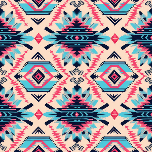 Aztec Pink and Blue Western Pattern 1 Quilting Cotton Fabric