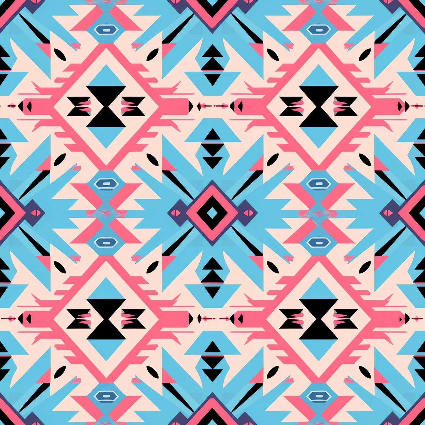 Aztec Pink and Blue Western Pattern 6 Quilting Cotton Fabric