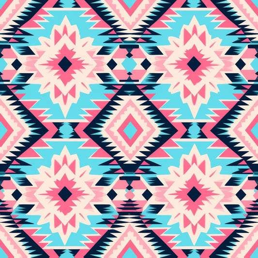 Aztec Pink and Blue Western Pattern 7 Quilting Cotton Fabric