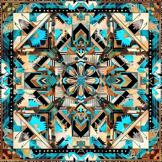 Aztec Turquoise Pattern 23 Quilting Cotton Fabric