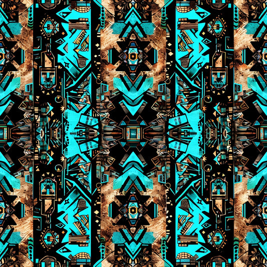 Aztec Turquoise Pattern 4 Quilting Cotton Fabric