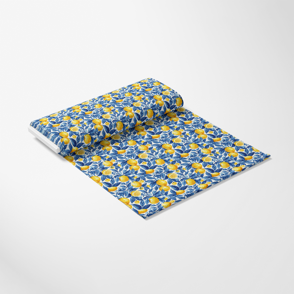 Azulejo Lemons with Blue Leaves Pattern 8 Quilting Cotton Fabric