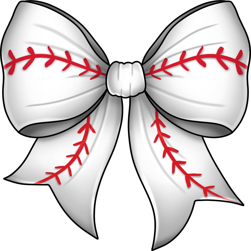 Baseball Bow Fabric Panel featuring premium white fabric with red baseball stitching design printed in the USA for quilting projects.