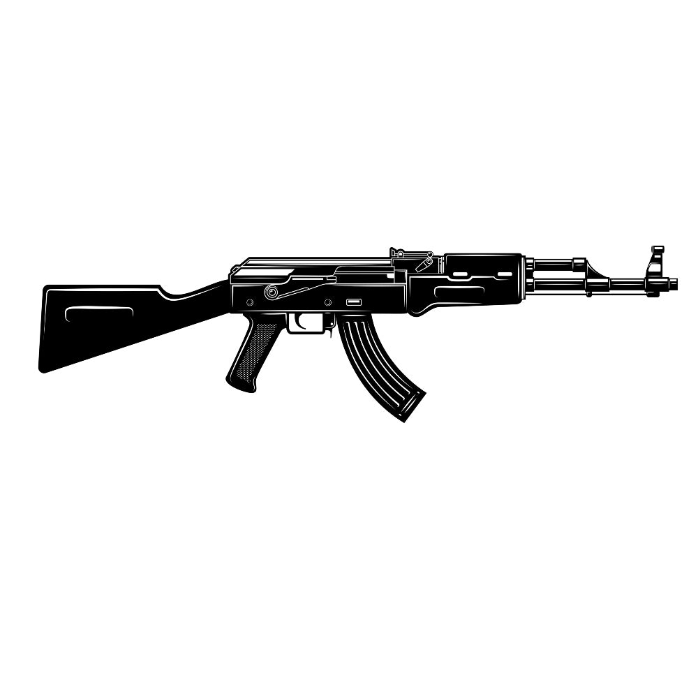 Black and White AK-47 Fabric Panel showcasing a detailed black and white AK-47 design printed on premium quilting cotton.