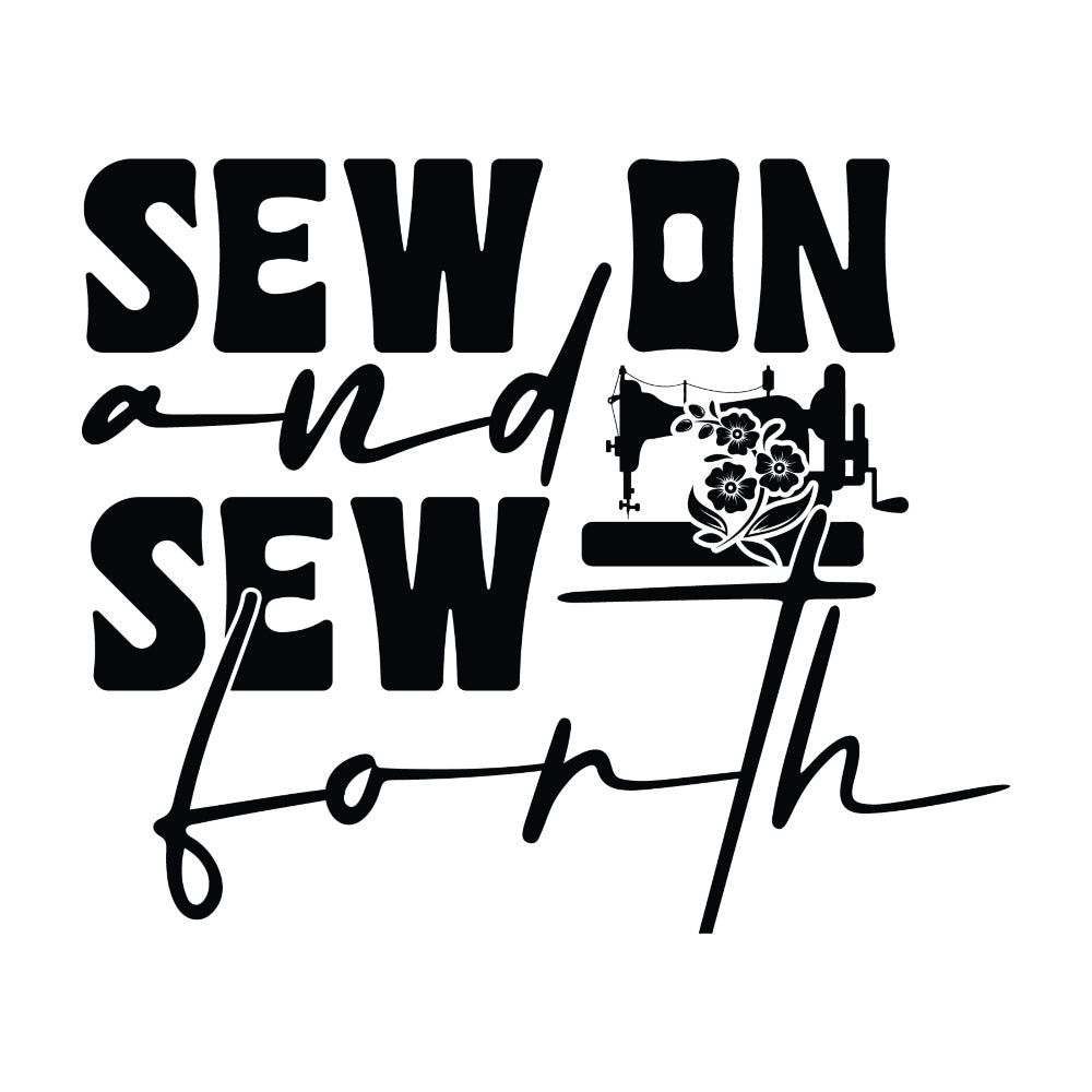 Black and White Sew On and Sew Forth Fabric Panel featuring sewing machine design on premium quilting cotton printed in the USA