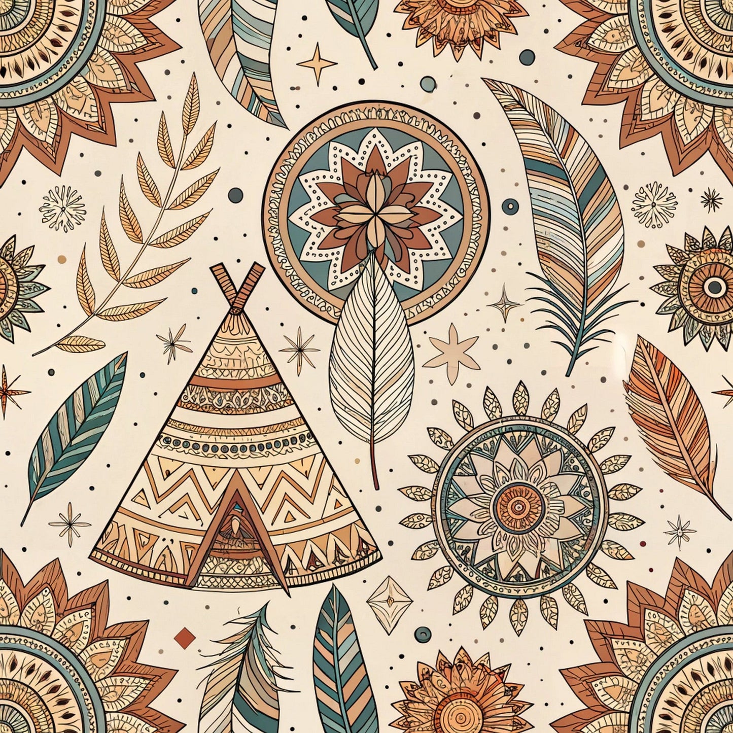 Boho Tribal Mandala Pattern 4 Quilting Cotton Fabric