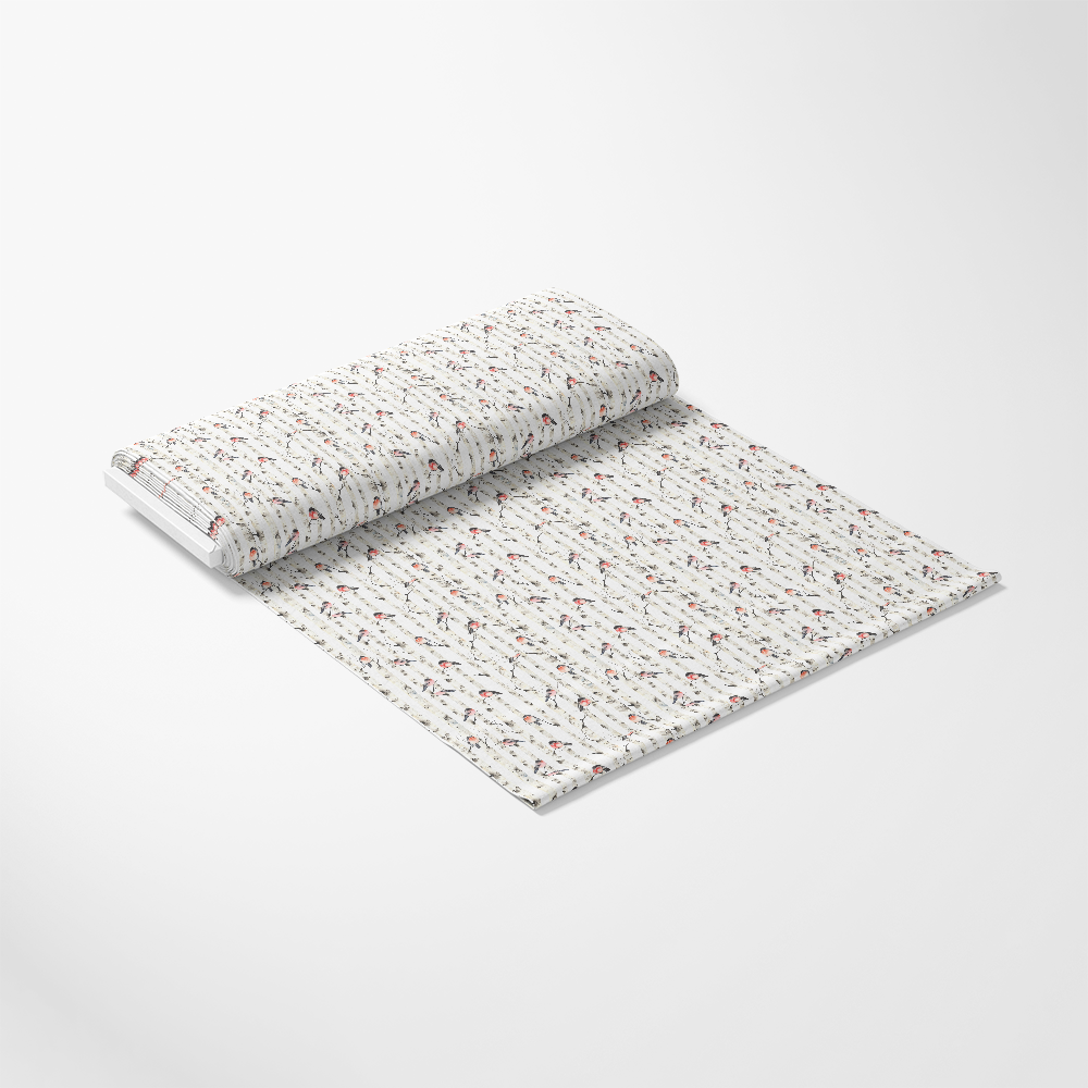 Bullfinches on Birch Trees Quilting Cotton Fabric