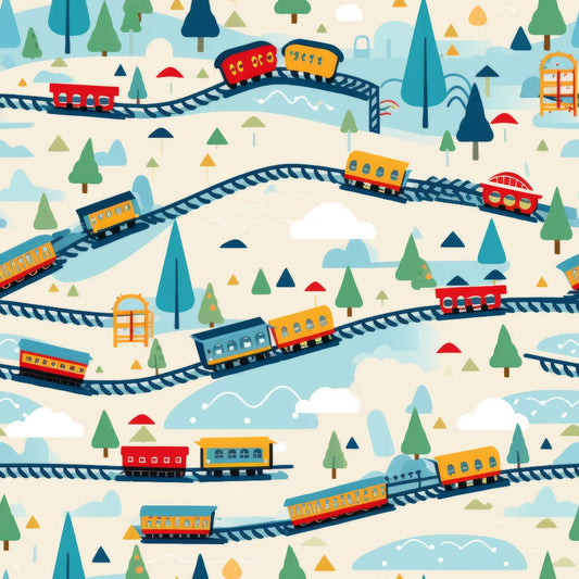 Cartoon Trains Pattern 22 Quilting Cotton Fabric