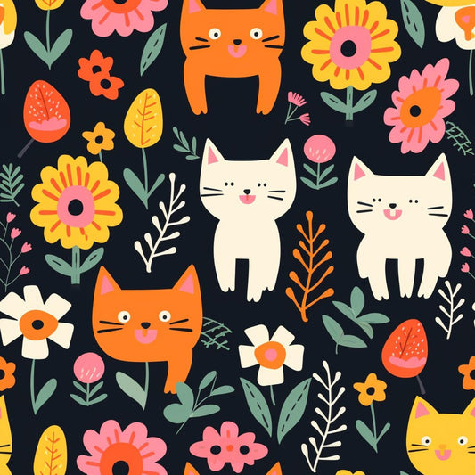 Catnip Bloom Whimsical Tabby Cat Pattern 11 Quilting Cotton Fabric