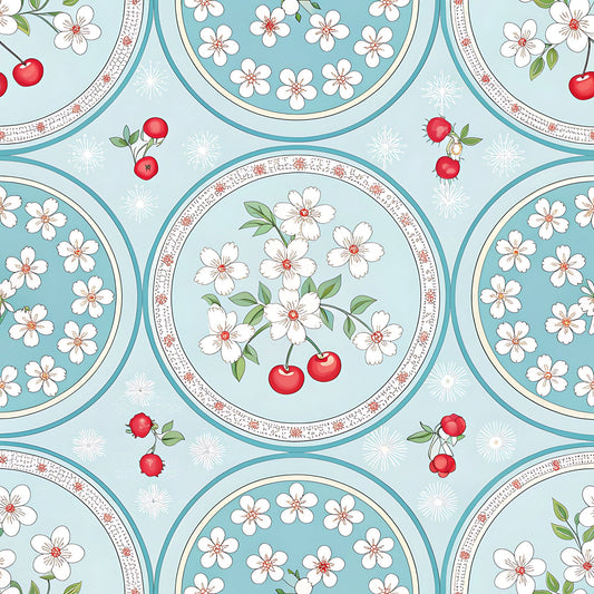 Cherry Floral Pattern 4 Quilting Cotton Fabric
