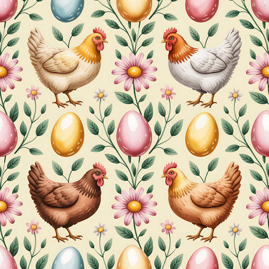 Chickens and Eggs Pattern 13 Quilting Cotton Fabric