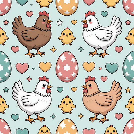 Chickens and Eggs Pattern 17 Quilting Cotton Fabric