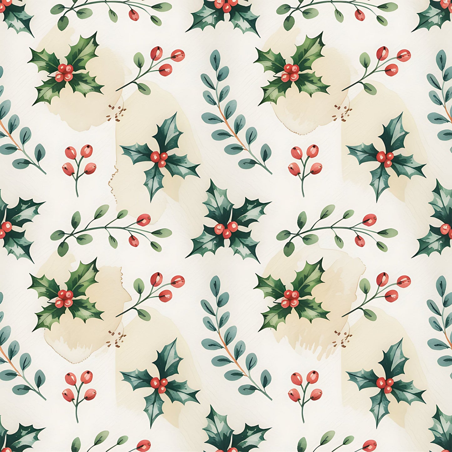 Christmas Botanical Watercolor Pattern 6 Quilting Cotton Fabric