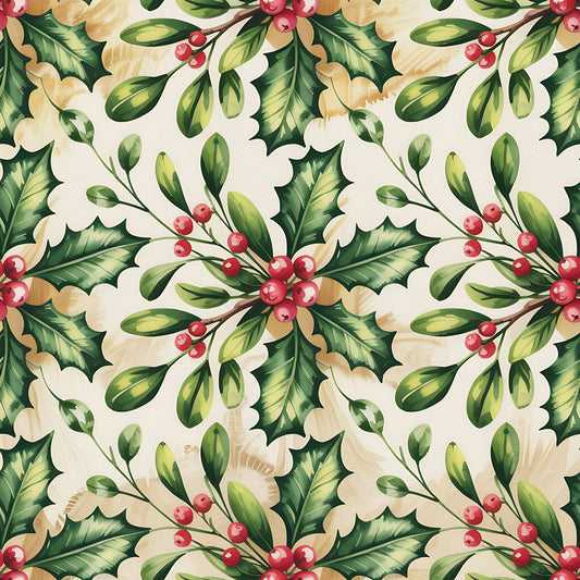 Christmas Botanical Watercolor Pattern 8 Quilting Cotton Fabric