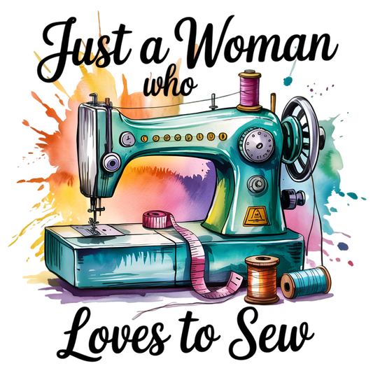 Color Splash Loves to Sew Fabric Panel featuring a vintage sewing machine with colorful thread spools and vibrant watercolor splash.