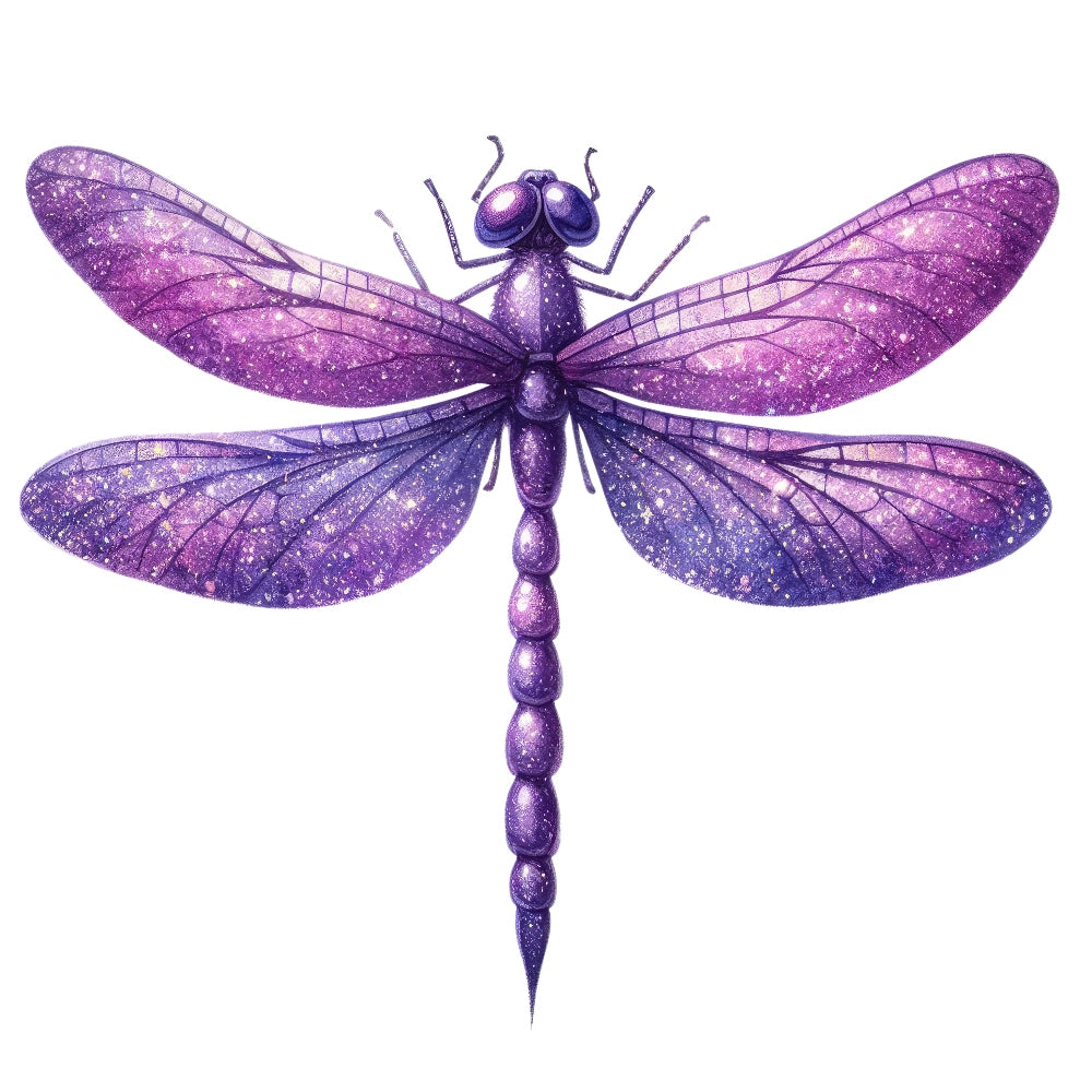 Colorful Dragonfly Fabric Panel 17 features a vibrant purple dragonfly design on premium quilting cotton fabric.