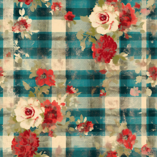Country Grunge Plaid Florals Pattern 10 Quilting Cotton Fabric