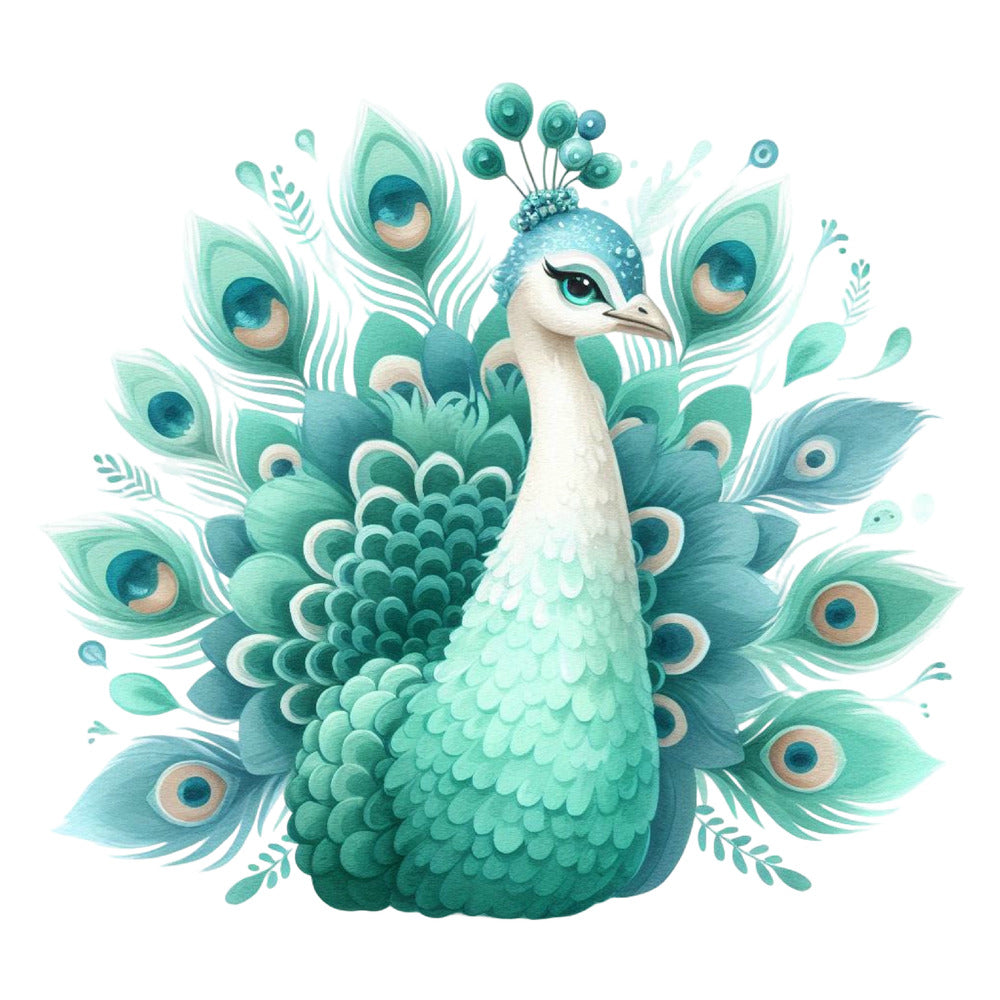 Cute Adorable Peacocks Fabric Panel 16 showcasing a detailed teal and turquoise peacock with elegant feathers, premium quilting cotton print