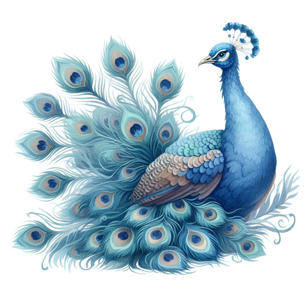 Cute Adorable Peacocks Fabric Panel 22 featuring a detailed blue peacock with intricate feather patterns on premium quilting cotton.