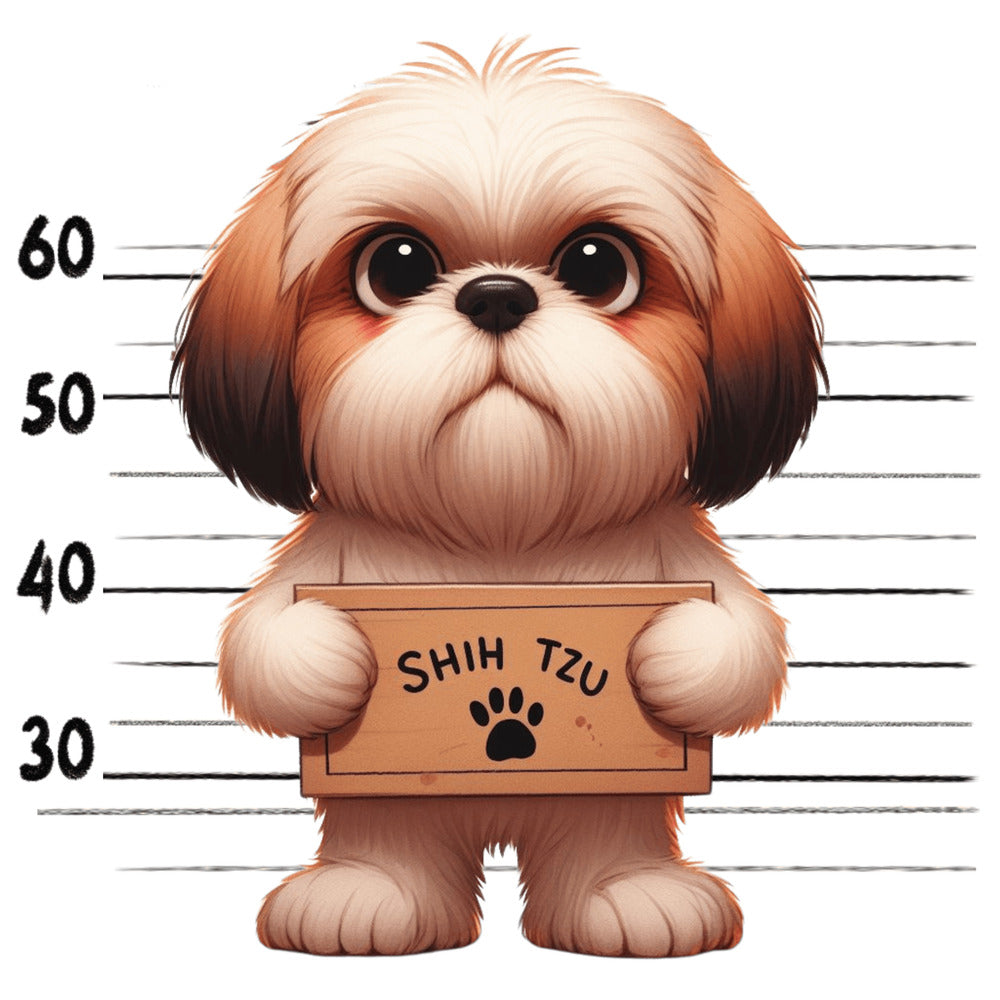 Doggie Mugshots Shih Tzu Fabric Panel features an adorable Shih Tzu in a mugshot style print on premium cotton fabric.