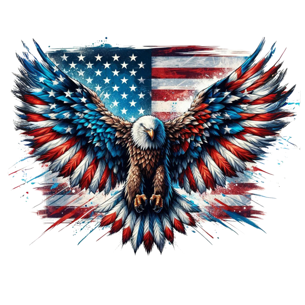 Eagle USA Flag Fabric Panel featuring a detailed eagle with wings painted in American flag colors and stars background.