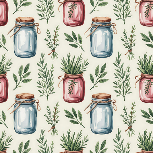 Farmhouse Kitchen Herbs Pattern 18 Quilting Cotton Fabric