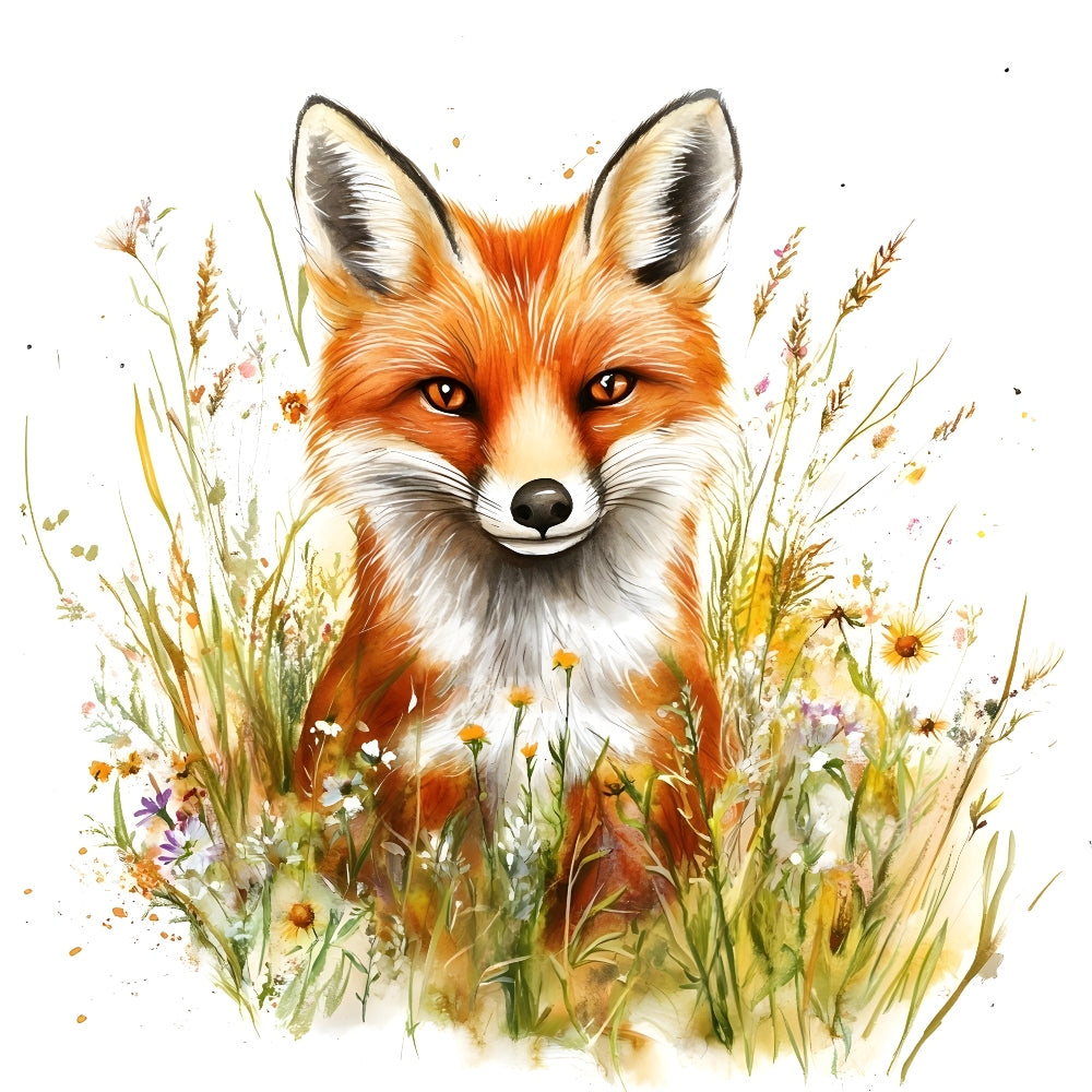 Foxes in Wildflowers Fabric Panel 8 features a detailed fox surrounded by wildflowers in vibrant, natural tones on premium quilting cotton.